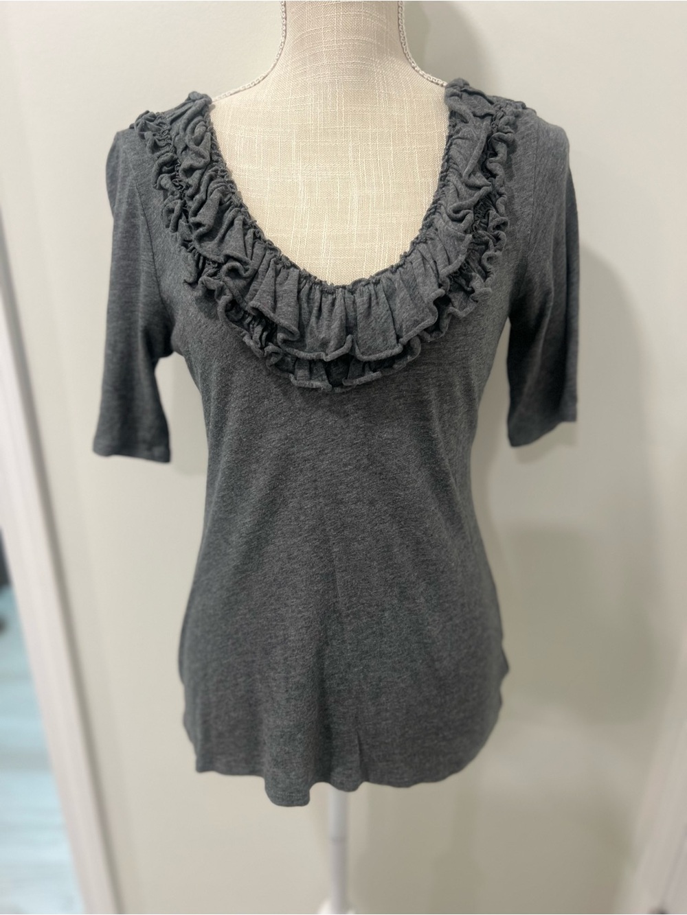 Express Charcoal Ruffle Scoop Neck Tee